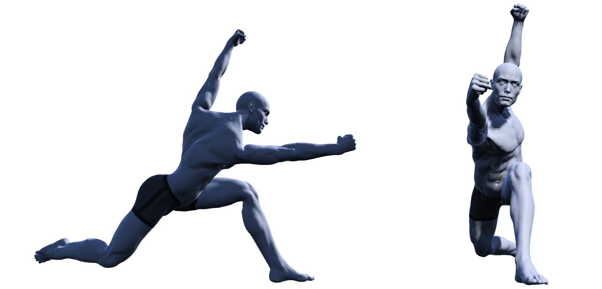 Models from side on and face on views demonstrating the A-frame position in high kneel canoeing