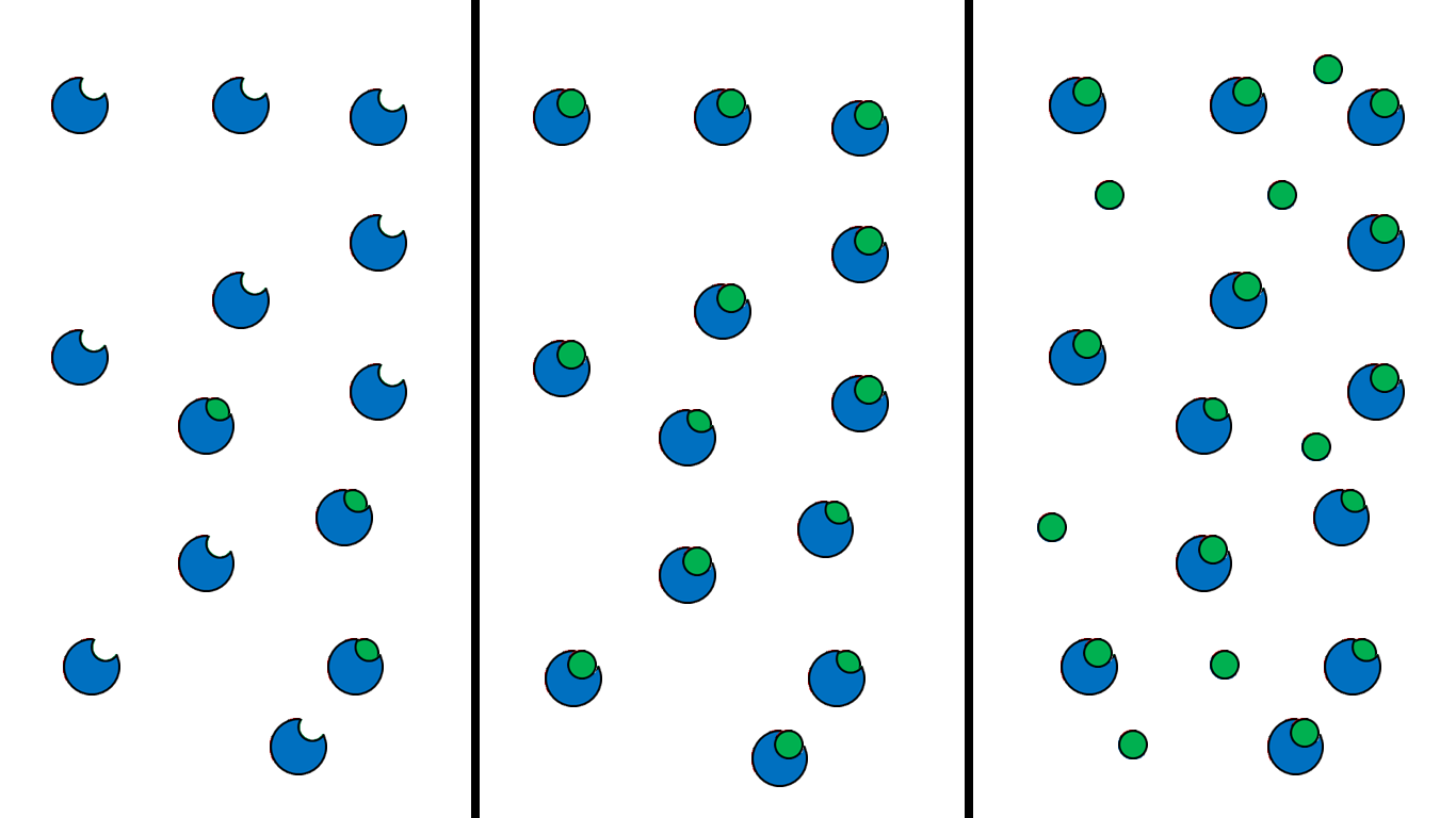 Diagram showing substrate concentrations below saturation, at saturation, and above saturation