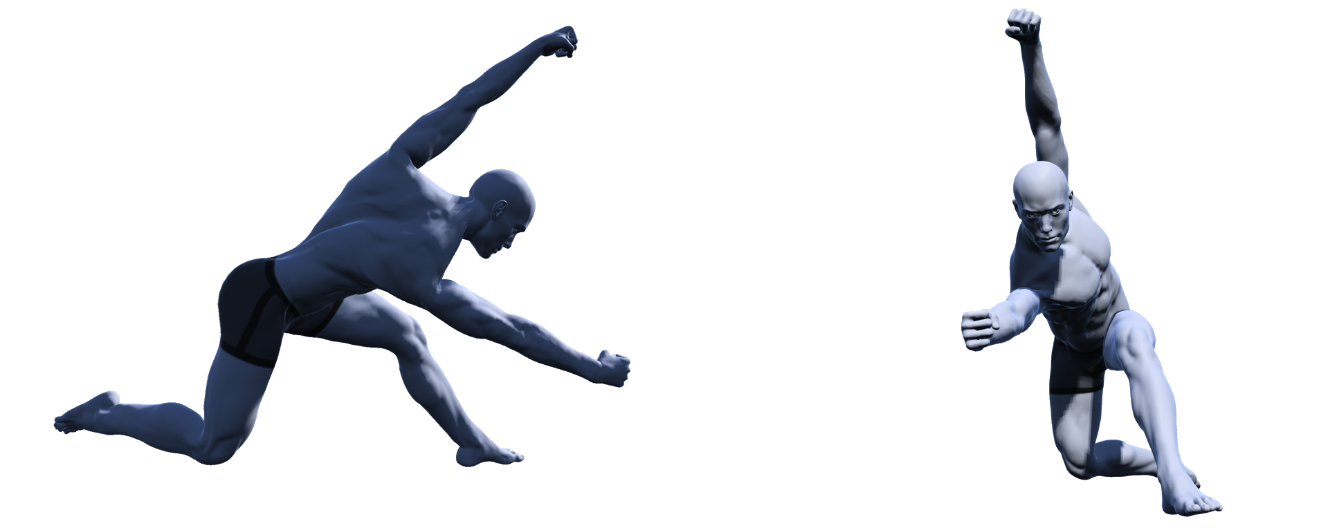 Models from side on and face on views demonstrating the hip rotation used to propel the boat while paddling high kneel canoe