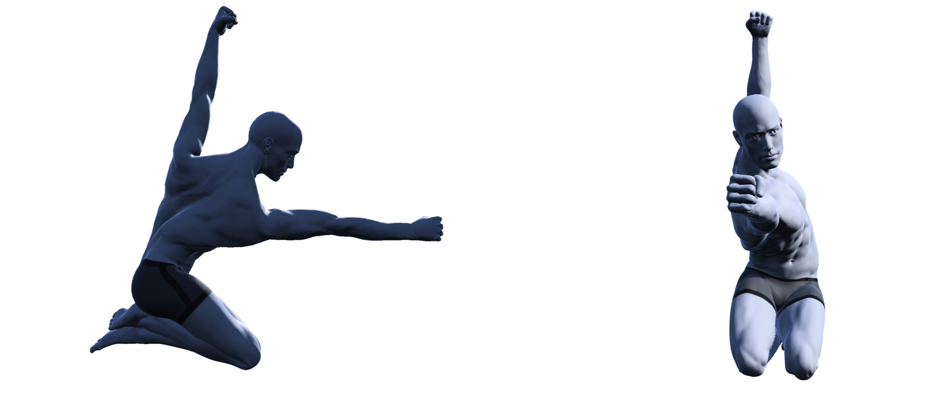 Models from side on and face on views demonstrating the A-frame position in low kneel canoe technique