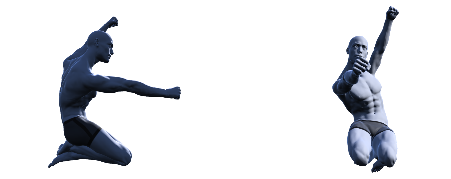 Models from side on and face on views demonstrating the hip thrust in low kneel canoe technique