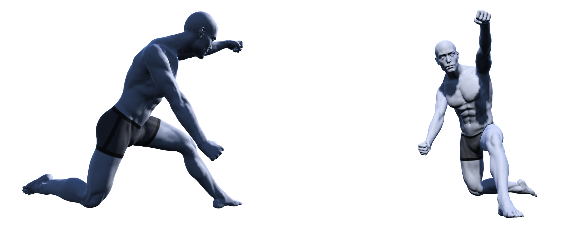 Models from side on and face on views showing the trunk unwinding at the end of the high kneel canoe stroke